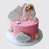Розовый торт на выписку из роддома с облаками из пряника №114127