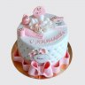 Розовый торт на выписку для девочки с короной из пряника №114151