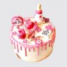 Белый торт на выписку для девочки с коляской и цветами №114153