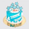 Голубой торт с безе и крестиком из бусинок на крещение №114188