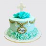 Нежный торт на крещение с ангелом и цветами №114191