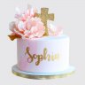 Торт на крещение с цветами и макарунами №114198