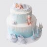 Белый торт с ангелом и шарами из мастики на крещение девочки №114218