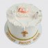 Белый торт с малышом и голубями из мастики на крещение девочки №114239