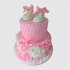 Двухъярусный торт с розовой лентой и пинетками №114315