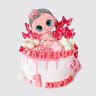 Розовый торт девочке на 1 месяц с зайкой №114363