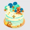 Нежный торт на 1 месяц мальчику с мишкой и шарами из мастики №114377
