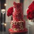 Свадебный торт красный с золотом №129713