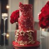 Свадебный торт красный с золотом №129712