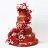 Свадебный торт красный с золотом №129713