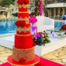 Свадебный торт красный с золотом №129719