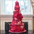 Свадебный торт красный с золотом №129729