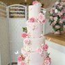 Розово-белый свадебный торт №129901
