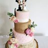 Свадебный торт розовый с золотом №129952