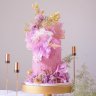 Свадебный торт розовый с золотом №129953