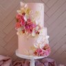 Свадебный торт розовый с золотом №129959
