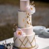 Свадебный торт розовый с золотом №129963