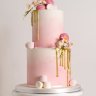 Свадебный торт розовый с золотом №129969